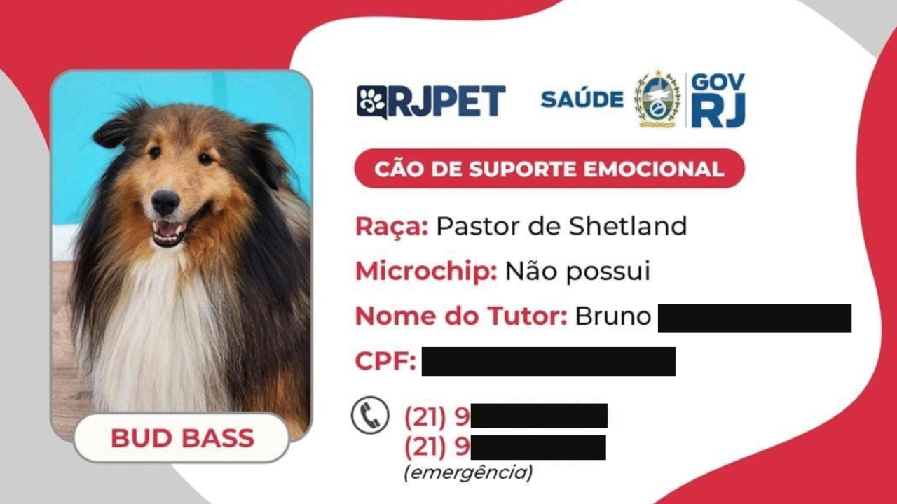 um foto de uma carteirinha de um cachorro de suporte emocional